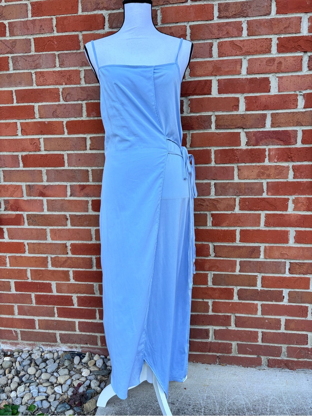 Zara Light Blue Spaghetti Strap Strappy  Gauze Wrap Maxi Dress Womens Small